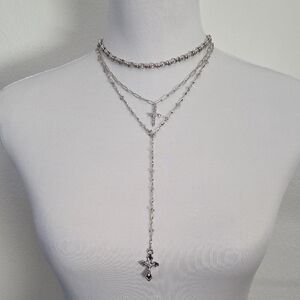 Multi Layer Silver Cross Necklace
